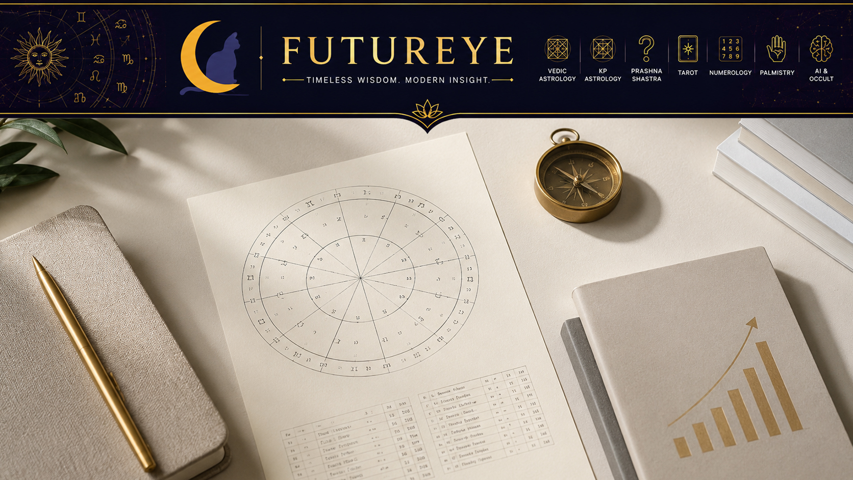 An entrepreneur studying business reports alongside a Vedic horoscope under warm desk lighting, symbolizing the intersection of business strategy and astrology.